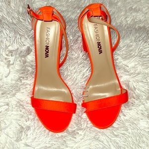Orange open toed sandal heels